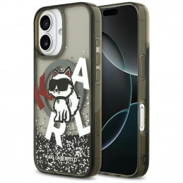 Karl Lagerfeld „Liquid Blizgučiais“ puoštas „Choupette Logo MagSafe iPhone 17“ dėklas – juodas
