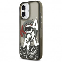 Karl Lagerfeld „Liquid Blizgučiais“ puoštas „Choupette Logo MagSafe iPhone 17“ dėklas – juodas