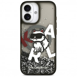 Karl Lagerfeld „Liquid Blizgučiais“ puoštas „Choupette Logo MagSafe iPhone 17“ dėklas – juodas