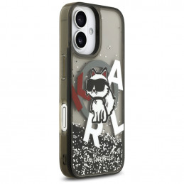 Karl Lagerfeld „Liquid Blizgučiais“ puoštas „Choupette Logo MagSafe iPhone 17“ dėklas – juodas