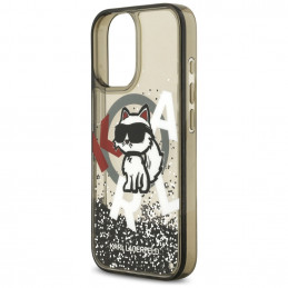 Karl Lagerfeld „Liquid Blizgučiais“ puoštas „Choupette Logo MagSafe iPhone 17“ dėklas – juodas