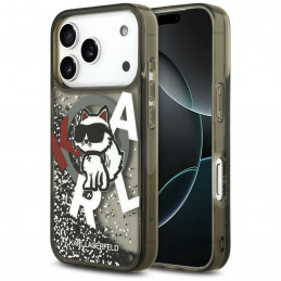 „Karl Lagerfeld“ skysto blizgučio „Choupette“ logotipo „MagSafe“ dėklas, skirtas „iPhone 17 Pro“ – juodas