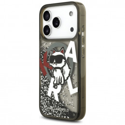 „Karl Lagerfeld“ skysto blizgučio „Choupette“ logotipo „MagSafe“ dėklas, skirtas „iPhone 17 Pro“ – juodas