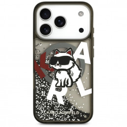 „Karl Lagerfeld“ skysto blizgučio „Choupette“ logotipo „MagSafe“ dėklas, skirtas „iPhone 17 Pro“ – juodas
