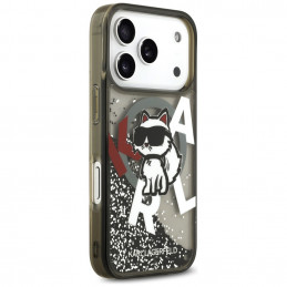 „Karl Lagerfeld“ skysto blizgučio „Choupette“ logotipo „MagSafe“ dėklas, skirtas „iPhone 17 Pro“ – juodas