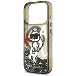 „Karl Lagerfeld“ skysto blizgučio „Choupette“ logotipo „MagSafe“ dėklas, skirtas „iPhone 17 Pro“ – juodas