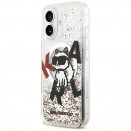 „Karl Lagerfeld“ skysto blizgučio „Choupette“ logotipo „MagSafe“ dėklas, skirtas „iPhone 17“ – skaidrus
