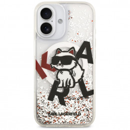 „Karl Lagerfeld“ skysto blizgučio „Choupette“ logotipo „MagSafe“ dėklas, skirtas „iPhone 17“ – skaidrus