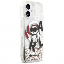„Karl Lagerfeld“ skysto blizgučio „Choupette“ logotipo „MagSafe“ dėklas, skirtas „iPhone 17“ – skaidrus