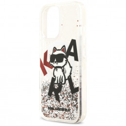 „Karl Lagerfeld“ skysto blizgučio „Choupette“ logotipo „MagSafe“ dėklas, skirtas „iPhone 17“ – skaidrus