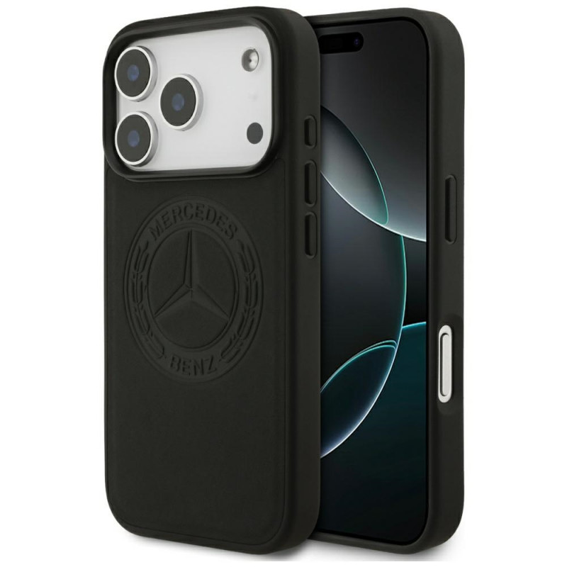 „Mercedes“ odinis vintažinio logotipo „MagSafe“ dėklas, skirtas „iPhone 17 Pro“ – juodas
