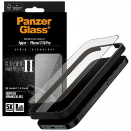 „PanzerGlass Ceramic II“ itin plataus kampo grūdintas stiklas „EasyAligner“, skirtas „iPhone 16 / 16 Plus / 17“