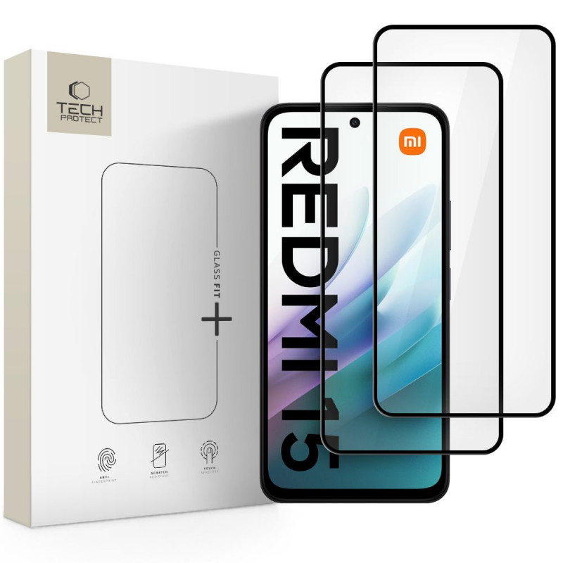 „Tech-Protect Glass Fit+“ grūdinto stiklo komplektas, skirtas „Xiaomi Redmi 15 4G / 5G“ - juodas