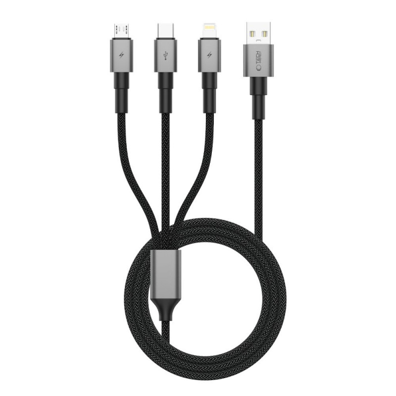 „Tech-Protect UltraBoost DNA 3in1 USB-C / Micro-USB / Lightning“ laidas, 120 cm, pilkas