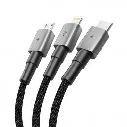 „Tech-Protect UltraBoost DNA 3in1 USB-C / Micro-USB / Lightning“ laidas, 120 cm, pilkas
