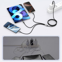 „Tech-Protect UltraBoost DNA 3in1 USB-C / Micro-USB / Lightning“ laidas, 120 cm, pilkas