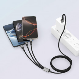 „Tech-Protect UltraBoost DNA 3in1 USB-C / Micro-USB / Lightning“ laidas, 120 cm, pilkas