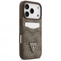 „Guess 4G Nauble Card“ trikampio formos dėklas, skirtas iPhone 17 Pro – rudas