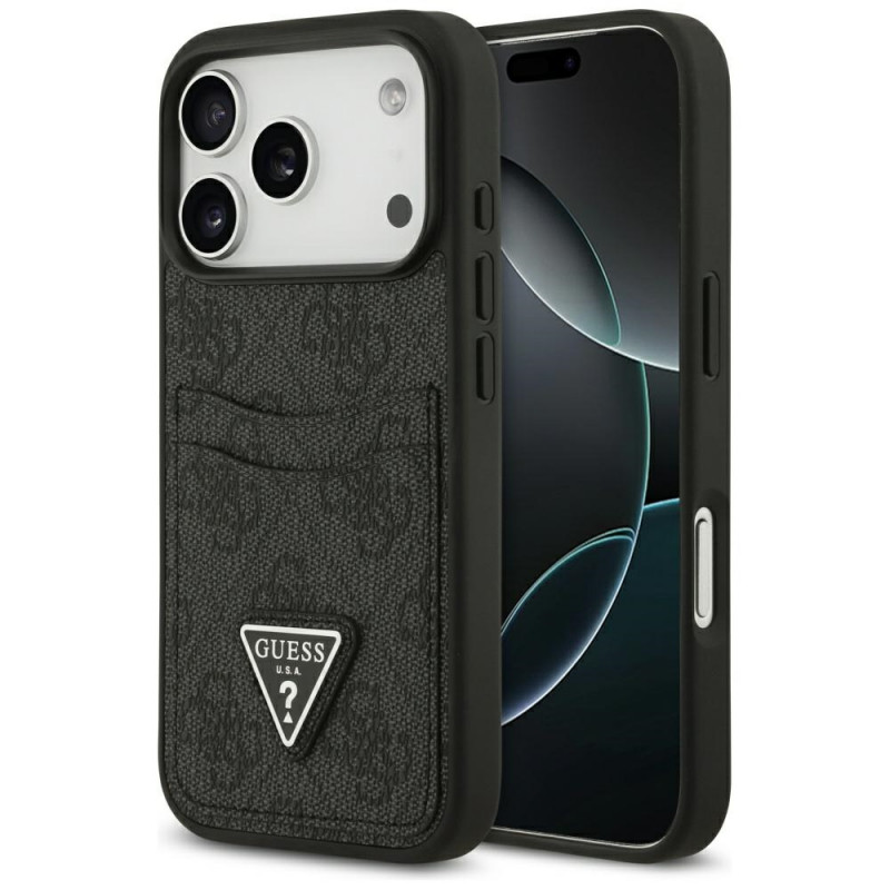 „Guess 4G“ apsauginis „Card Triangle“ dėklas, skirtas „iPhone 17 Pro“ – juodas