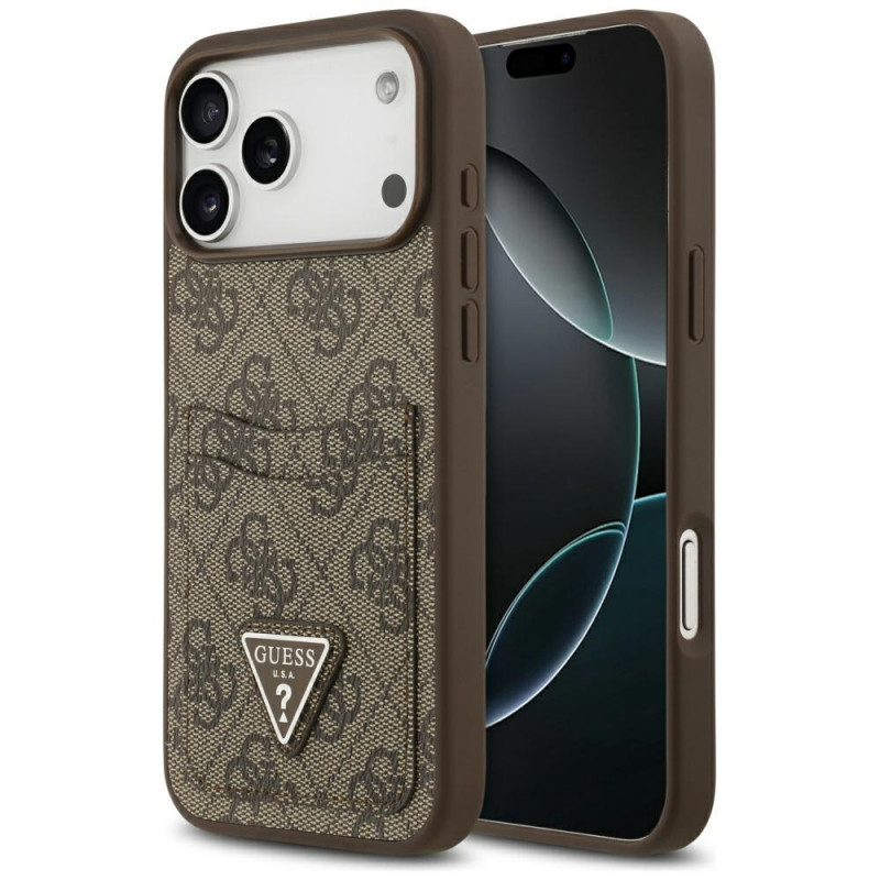 „Guess 4G Nauble Card Triangle“ dėklas, skirtas iPhone 17 Pro Max – rudas