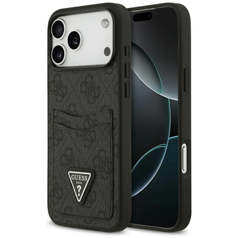 „Guess 4G“ apsauginis „Card Triangle“ dėklas, skirtas „iPhone 17 Pro Max“ – juodas