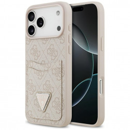 „Guess 4G Nauble Card“ trikampio formos dėklas, skirtas „iPhone 17 Pro Max“ – rožinis
