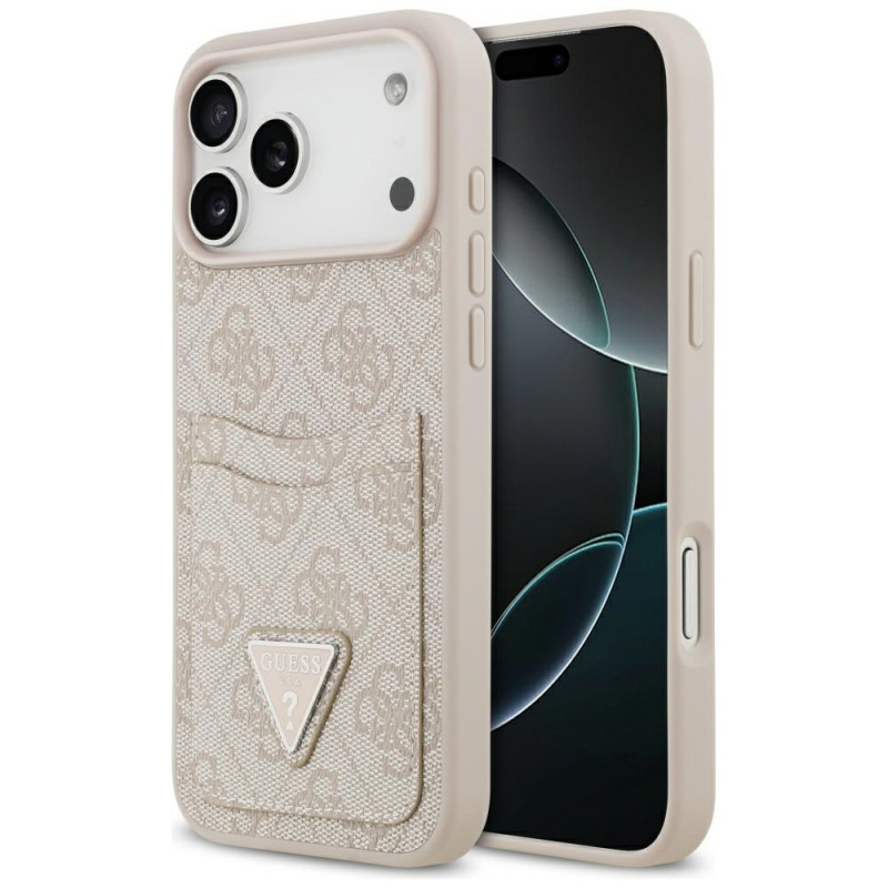 „Guess 4G Nauble Card“ trikampio formos dėklas, skirtas „iPhone 17 Pro Max“ – rožinis
