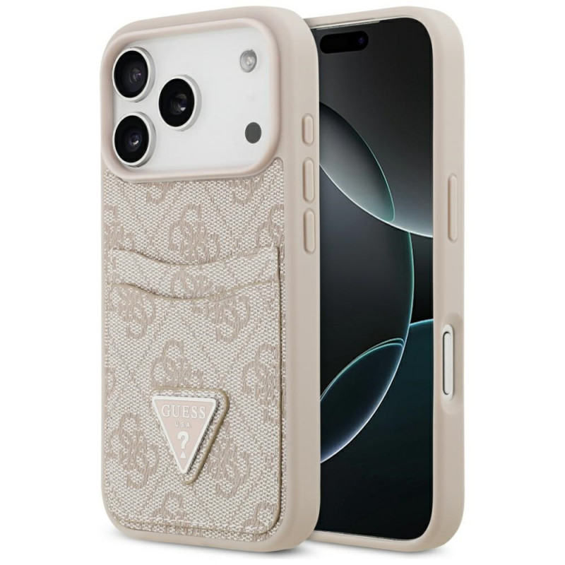 „Guess 4G Nauble Card“ trikampio formos dėklas, skirtas „iPhone 17 Pro“ – rožinis