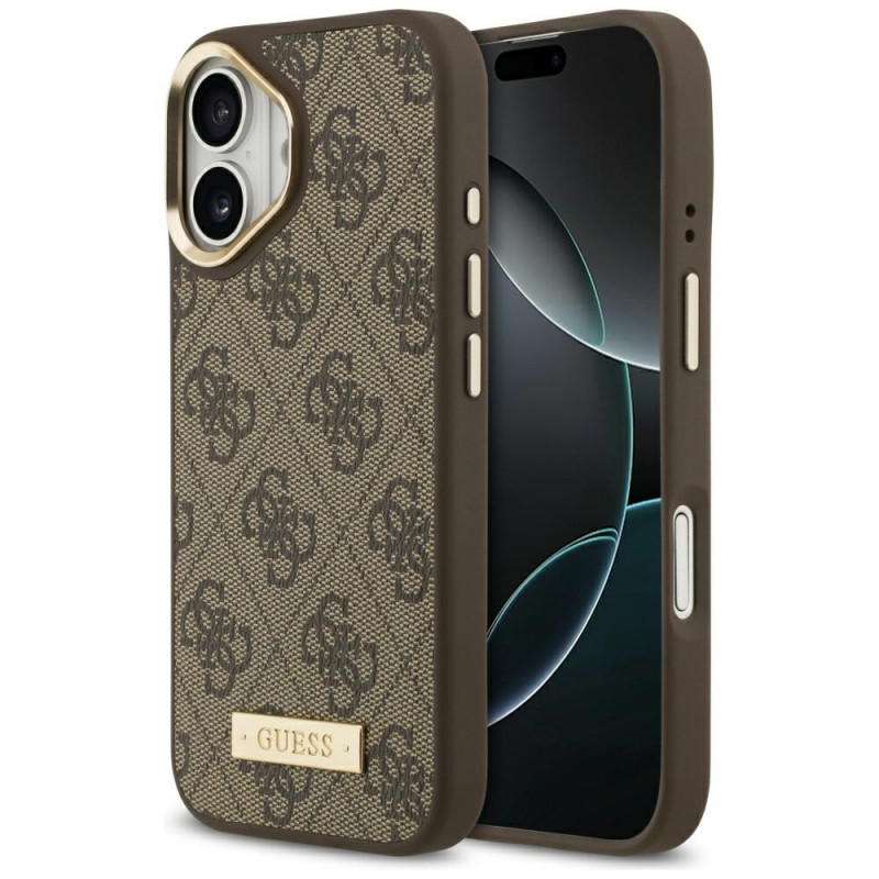 „Guess 4G Logo Plate MagSafe“ dėklas, skirtas „iPhone 17“ – rudas