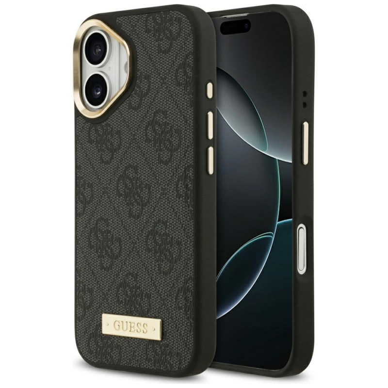 „Guess 4G Logo Plate MagSafe“ dėklas, skirtas „iPhone 17“ – juodas