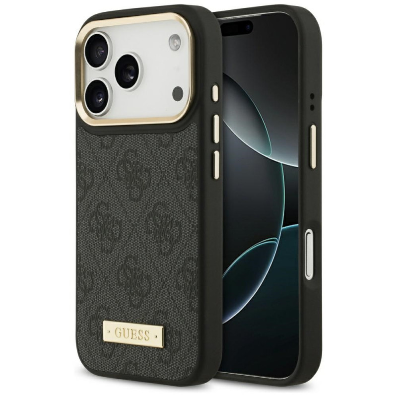 „Guess 4G Logo Plate MagSafe“ dėklas, skirtas „iPhone 17 Pro“ – juodas