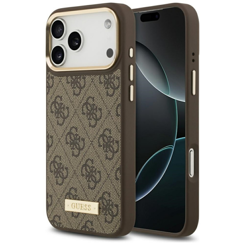 „Guess 4G Logo Plate MagSafe“ dėklas, skirtas „iPhone 17 Pro Max“ – rudas