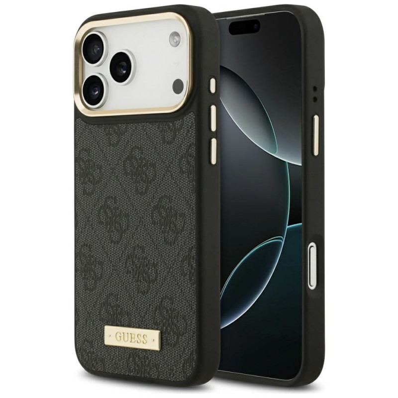 „Guess 4G Logo Plate MagSafe“ dėklas, skirtas „iPhone 17 Pro Max“ – juodas