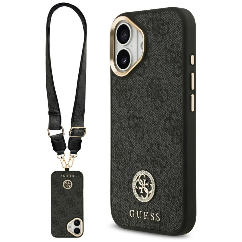 „Guess 4G“ „MagSafe“ dėklas su metalinėmis sagomis ir juodu logotipu, skirtas „iPhone 17“ – juodas