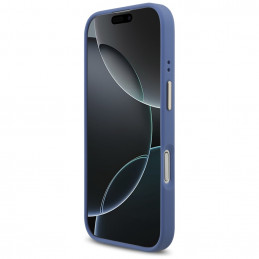 „Guess 4G“ „MagSafe“ dėklas su metalinėmis sagomis ir juodu logotipu, skirtas „iPhone 17“ – mėlynas