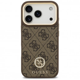 „Guess 4G“ „Strass“ logotipas ir dideli metaliniai dirželiai su sagomis, skirti „iPhone 17 Pro“ – rudas