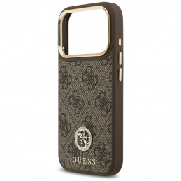 „Guess 4G“ „Strass“ logotipas ir dideli metaliniai dirželiai su sagomis, skirti „iPhone 17 Pro“ – rudas
