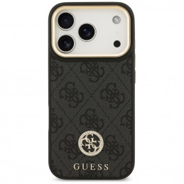 „Guess 4G“ „Strass“ logotipas ir dideli metaliniai dirželiai su sagomis, skirti „iPhone 17 Pro“ – juodas