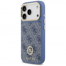 „Guess 4G“ „Strass“ logotipas ir dideli metaliniai dirželiai su sagomis, skirti „iPhone 17 Pro“ – mėlynas