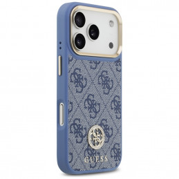 „Guess 4G“ „Strass“ logotipas ir dideli metaliniai dirželiai su sagomis, skirti „iPhone 17 Pro“ – mėlynas