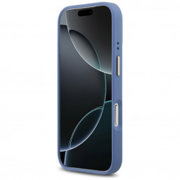 „Guess 4G“ „Strass“ logotipas ir dideli metaliniai dirželiai su sagomis, skirti „iPhone 17 Pro“ – mėlynas