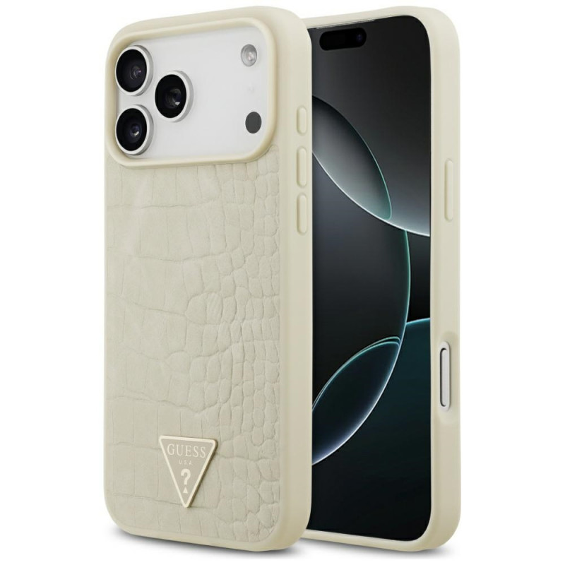 „Guess“ „Croco“ trikampio logotipo „MagSafe“ dėklas, skirtas „iPhone 17 Pro Max“ – auksinis