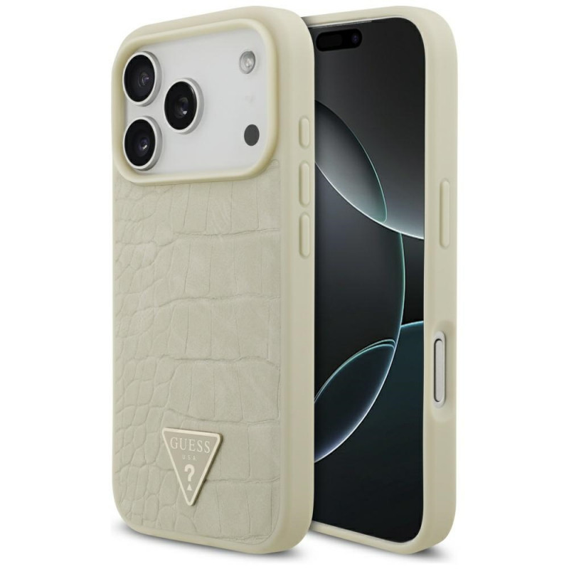 „Guess“ „Croco Triangle Logo MagSafe“ dėklas, skirtas „iPhone 17 Pro“ – auksinis