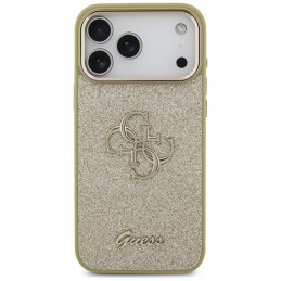 „Guess“ fiksuoto blizgučių dizaino didelis 4G metalinio rėmelio dėklas, skirtas iPhone 17 Pro Max - auksinis