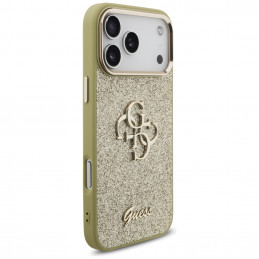 „Guess“ fiksuoto blizgučių dizaino didelis 4G metalinio rėmelio dėklas, skirtas iPhone 17 Pro Max - auksinis