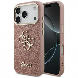 „Guess“ fiksuoto blizgučių dizaino metalinis rėmelis, skirtas iPhone 17 Pro – rožinis