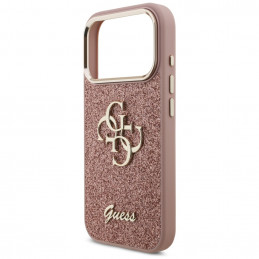 „Guess“ fiksuoto blizgučių dizaino metalinis rėmelis, skirtas iPhone 17 Pro – rožinis