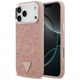 „Guess“ blizgantis trikampio formos logotipas su „MagSafe“ dėklu, skirtu „iPhone 17 Pro Max“ – rožinis