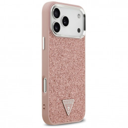„Guess“ blizgantis trikampio formos logotipas su „MagSafe“ dėklu, skirtu „iPhone 17 Pro Max“ – rožinis