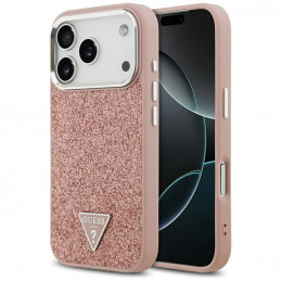„Guess“ blizgantis trikampio formos logotipo „MagSafe“ dėklas, skirtas „iPhone 17 Pro“ – rožinis